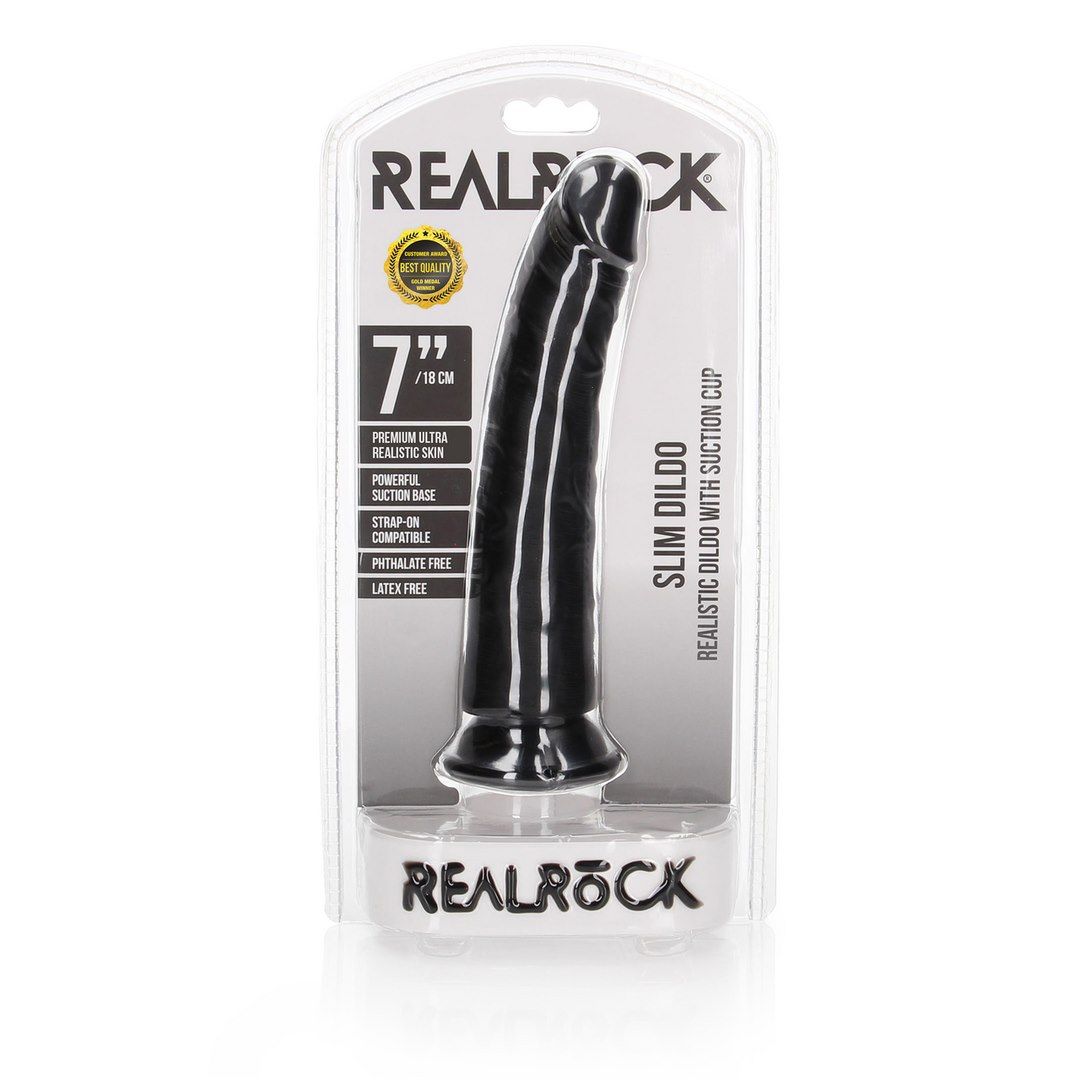 Фаллоимитатор RealRock Slim Realistic 7", 20 см (черный)