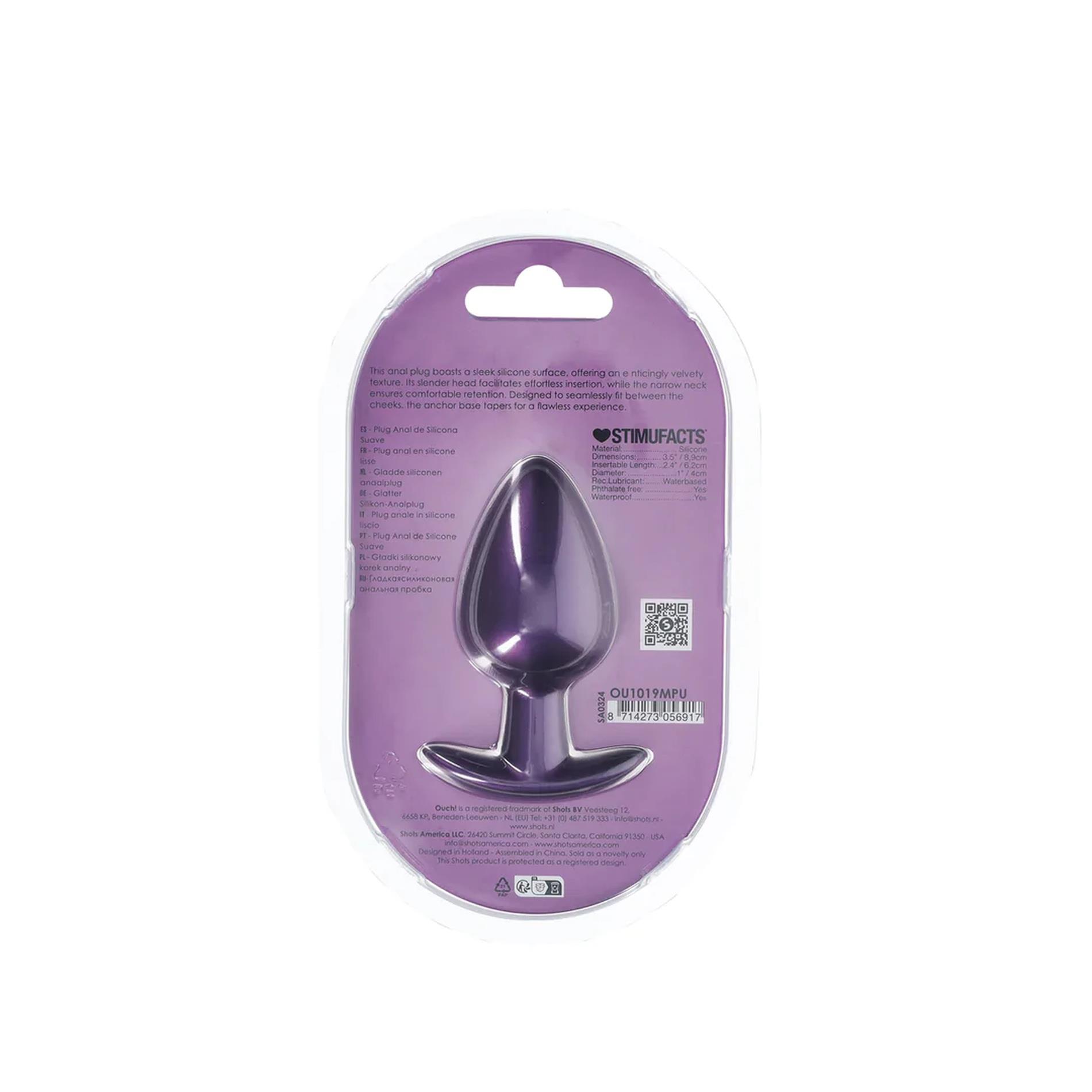 Korek analny Ouch! Smooth Anal Plug Metallic L, 8.9 cm (fioletowy)