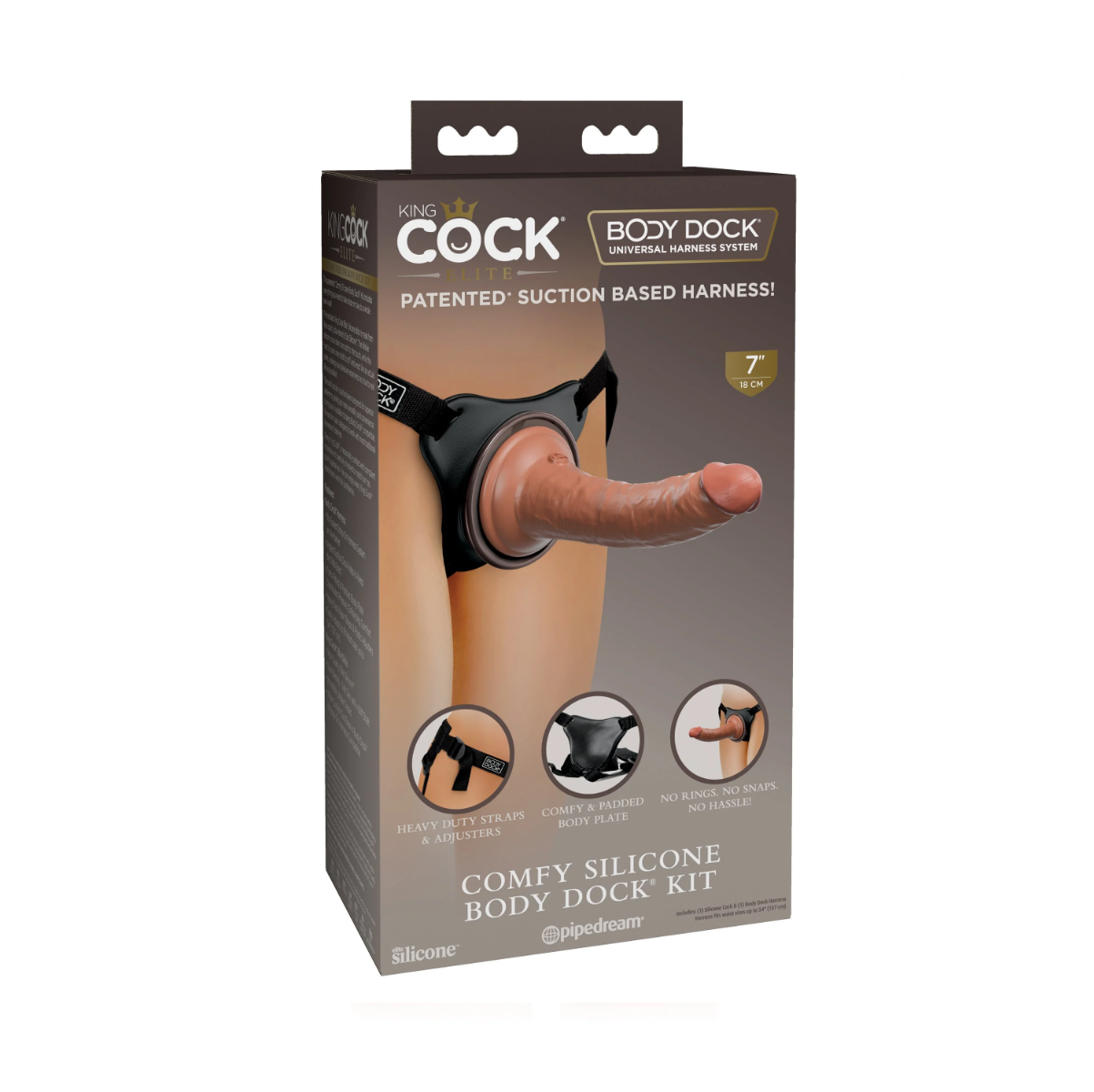 Страпон King Cock Elite Comfy Silicone Body Dock Kit, 21 см (коричневый)
