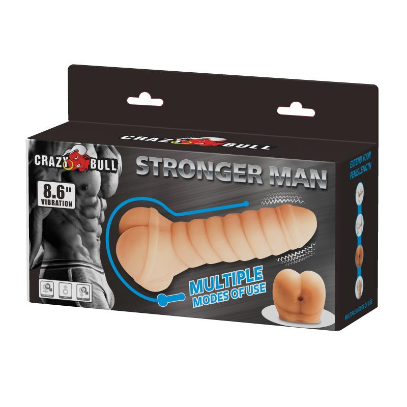 Насадка на пенис с вибрацией Crazy Bull Stronger Man, 22 см (телесный)
