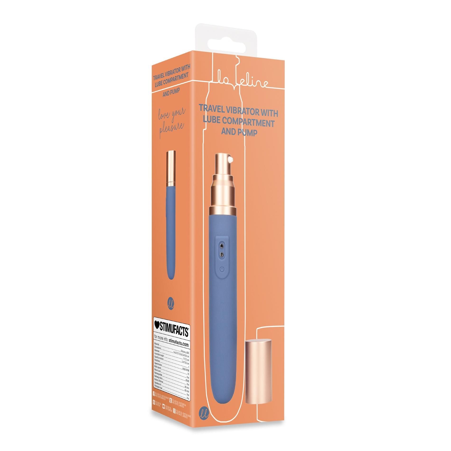 Вибратор Loveline Travel Compartment and Pump, 18.5 см (синий)