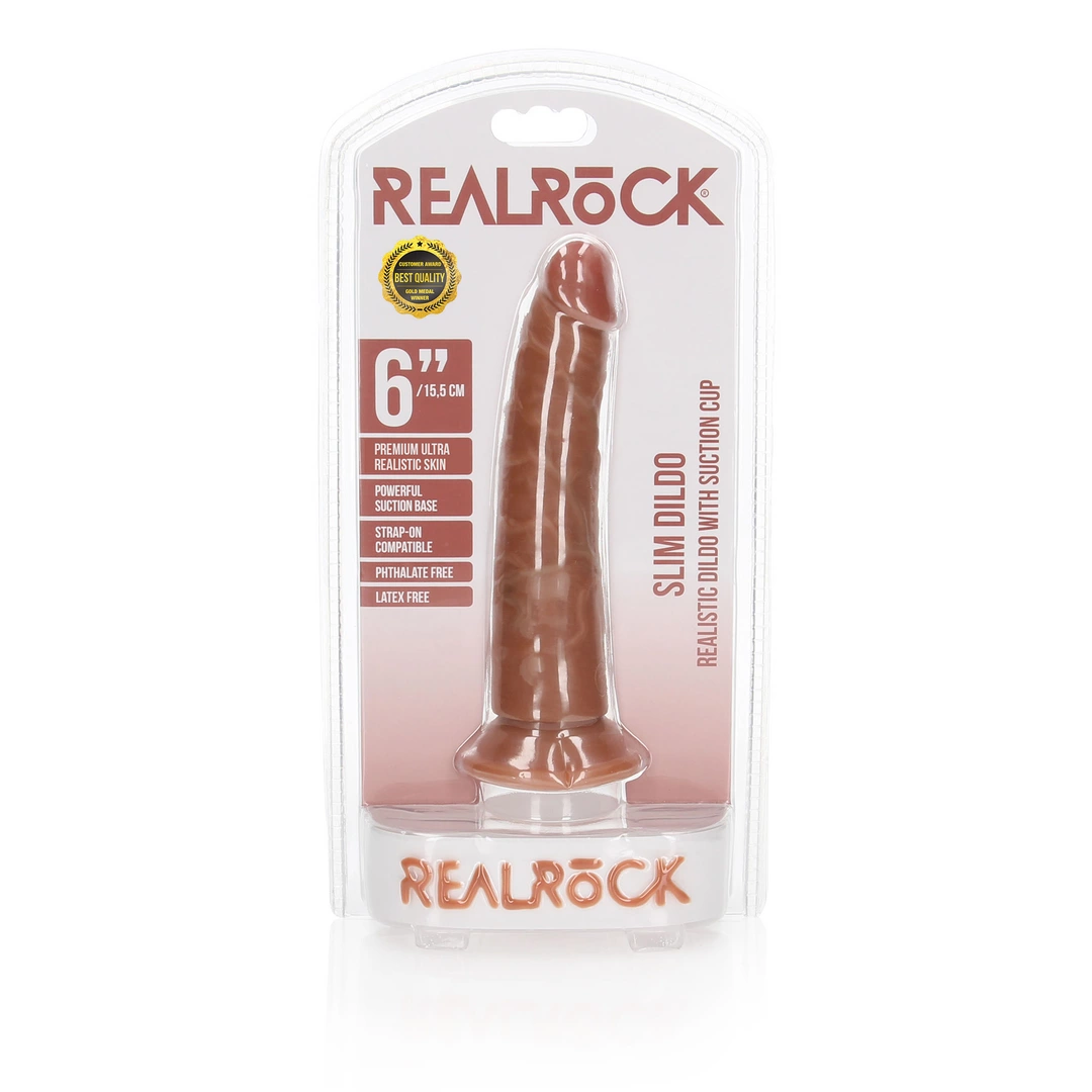 Фаллоимитатор RealRock Slim Realistic 6", 17.5 см (коричневый)
