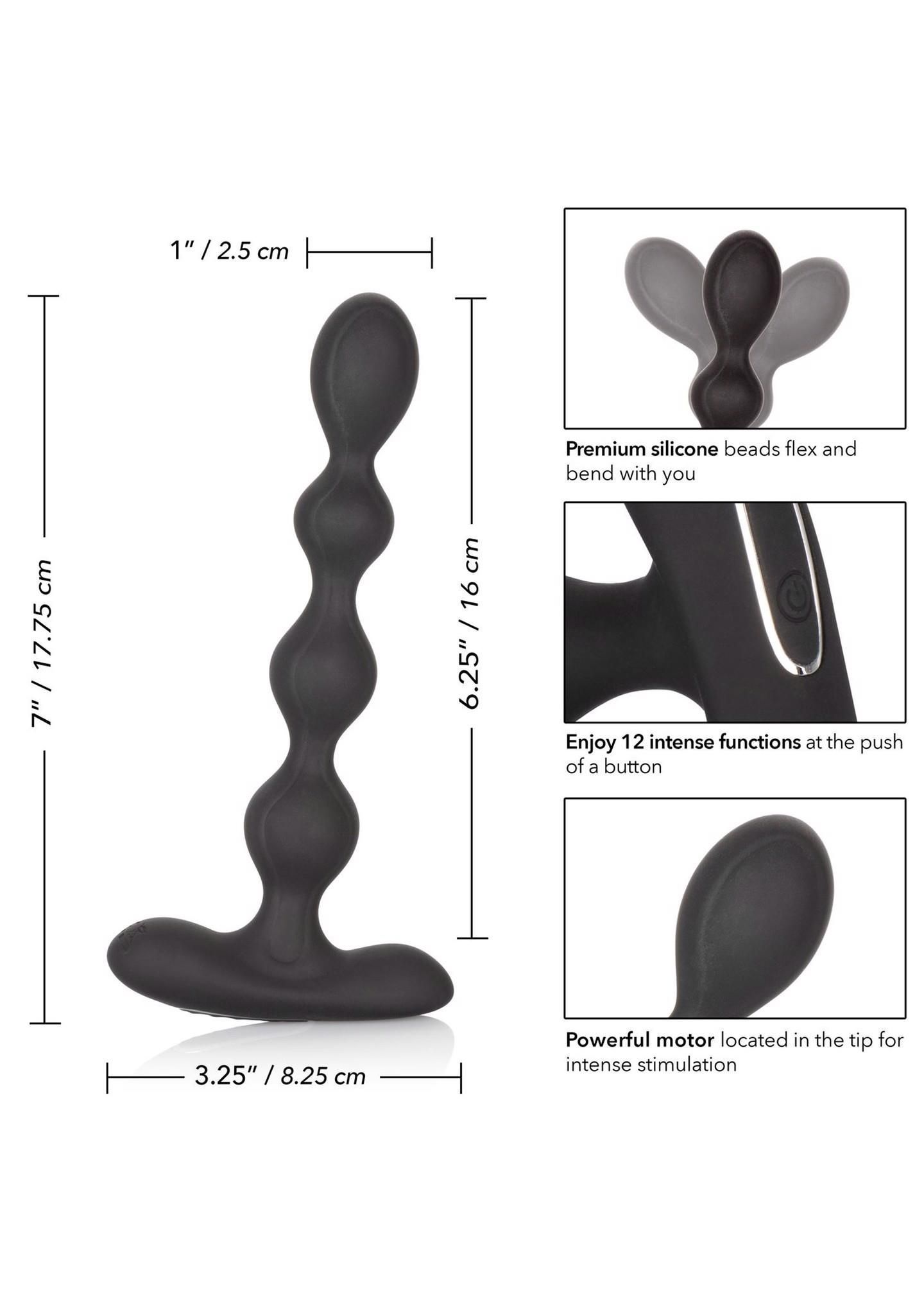 Анальные бусы с вибрацией CalExotics Eclipse Slender Beads, 17,8 см (черный)