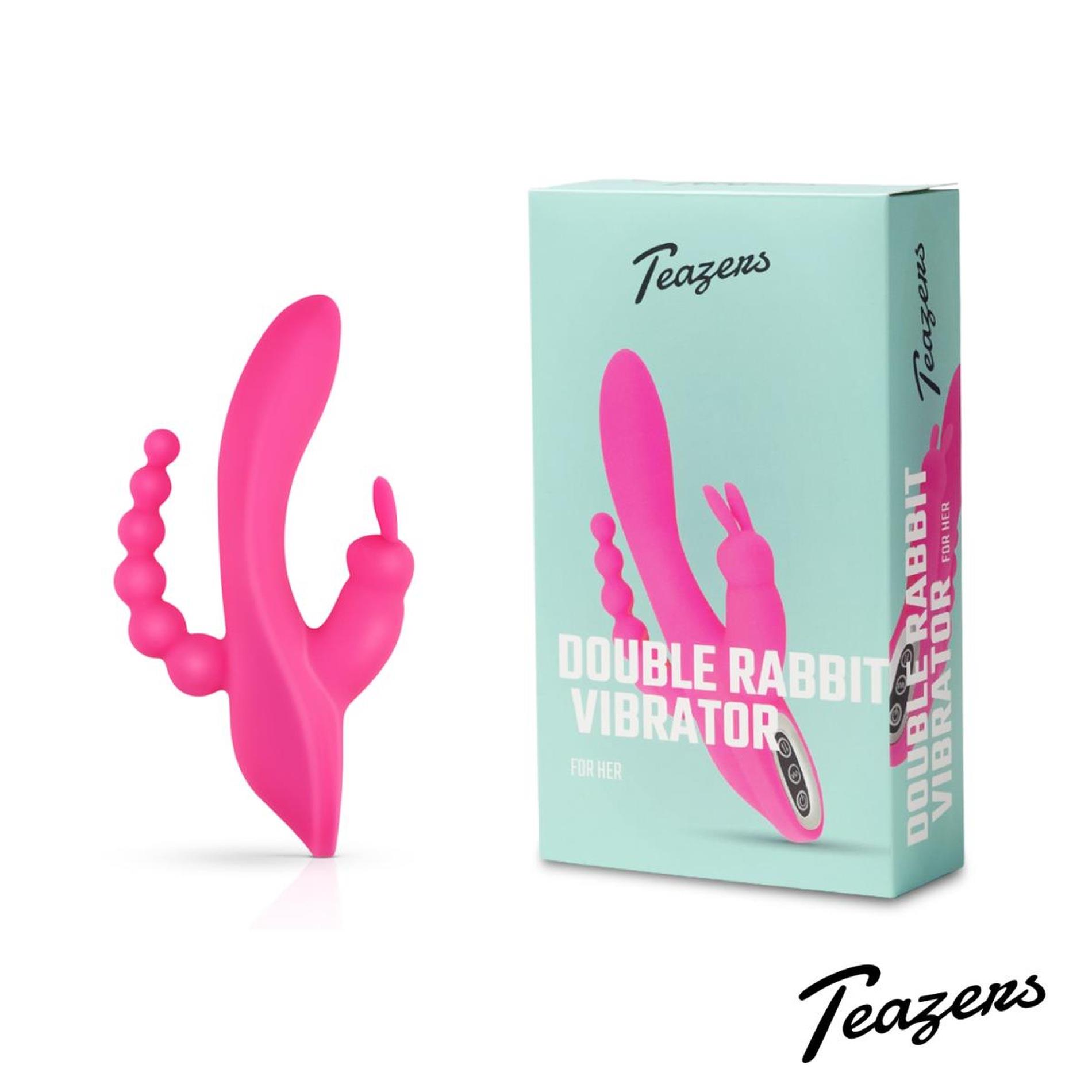 Вибратор-кролик Teazers Double Rabbit, 21 см (розовый)