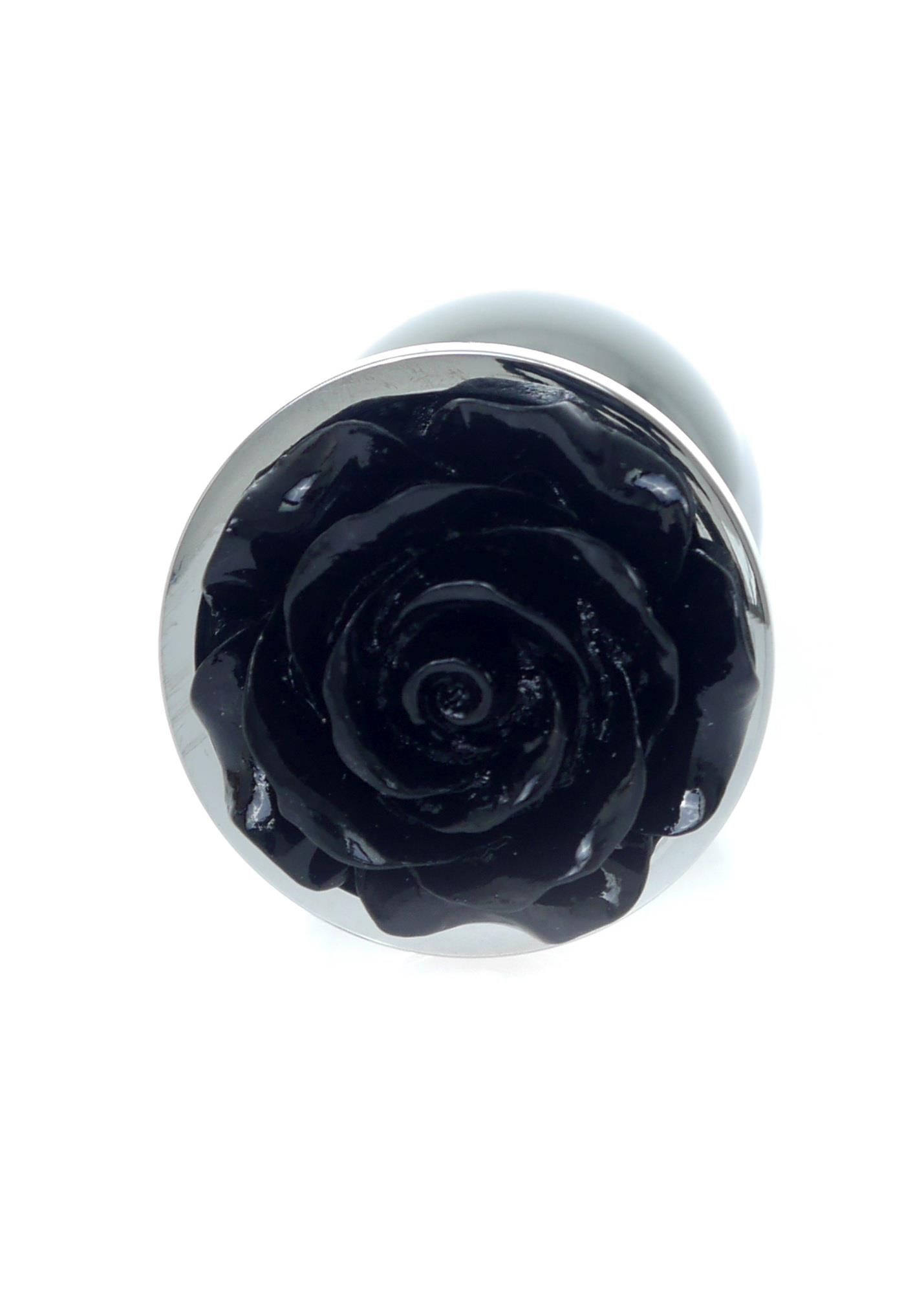 Metalowy korek analny Boss Jewellery Silver Plug Rose, 9 cm (czarny)
