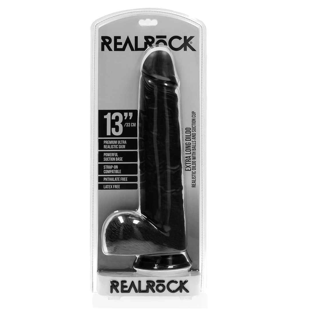 Dildo RealRock Extra Long with Balls 13", 33 cm (czarny)