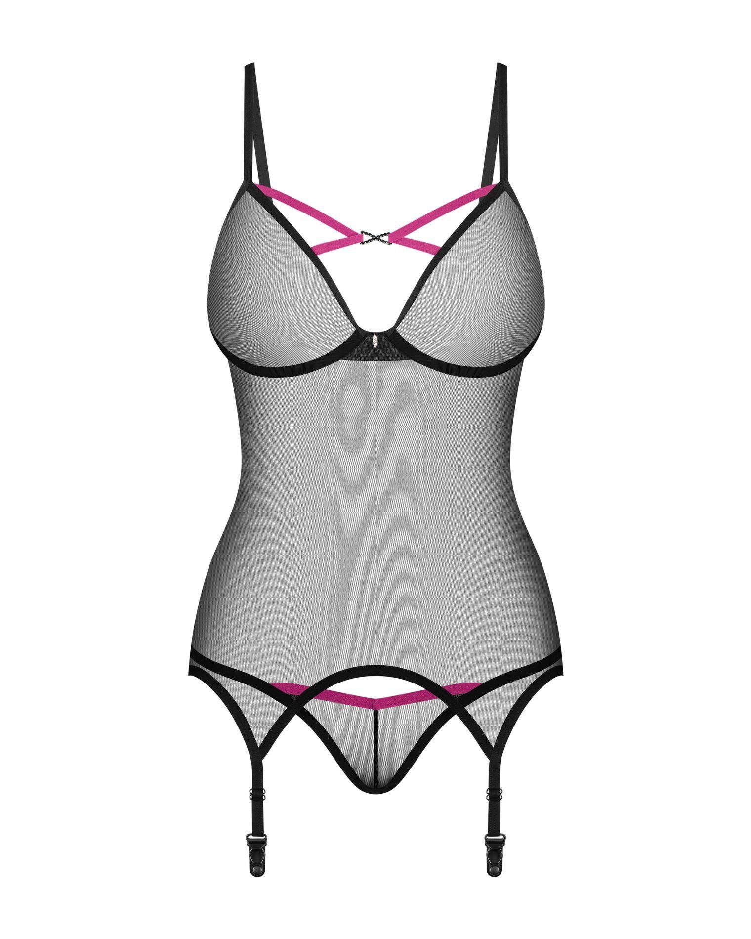 Komplet gorset i stringi Obsessive Novenes, XS/S (czarny)