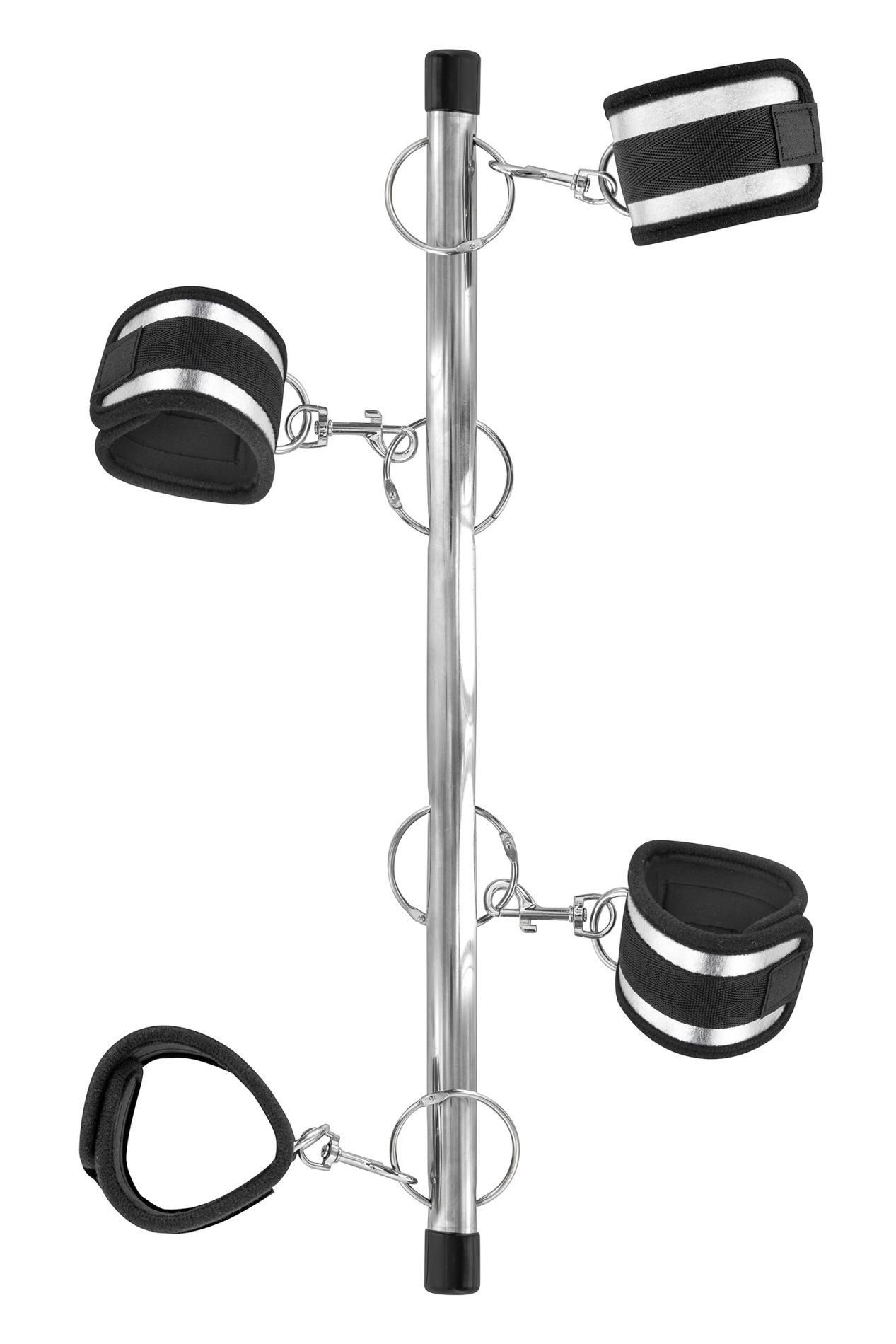 Fetish Tentation Submission Bar with 4 Cuffs - Rozpórka do krępowania rąk i nóg, Czarny, 54 cm