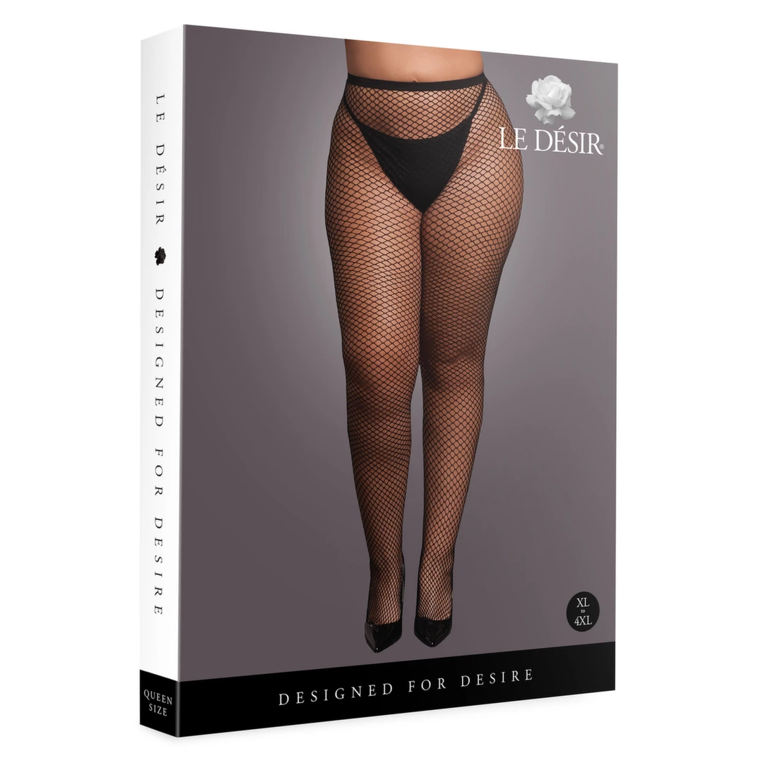 Rajstopy Le Désir with small fishnet structure, XL-4XL (czarny)