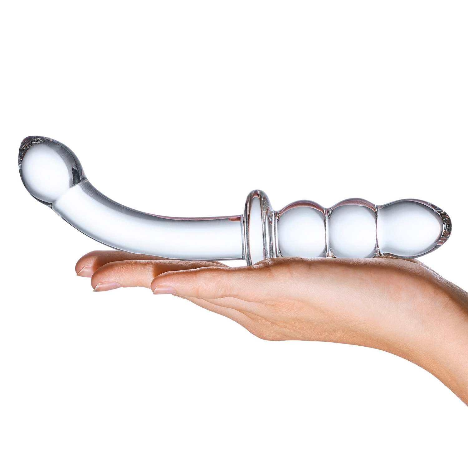 Двухсторонний фаллоимитатор G-Spot Glas Ribbed, 20.3 см (прозрачный)