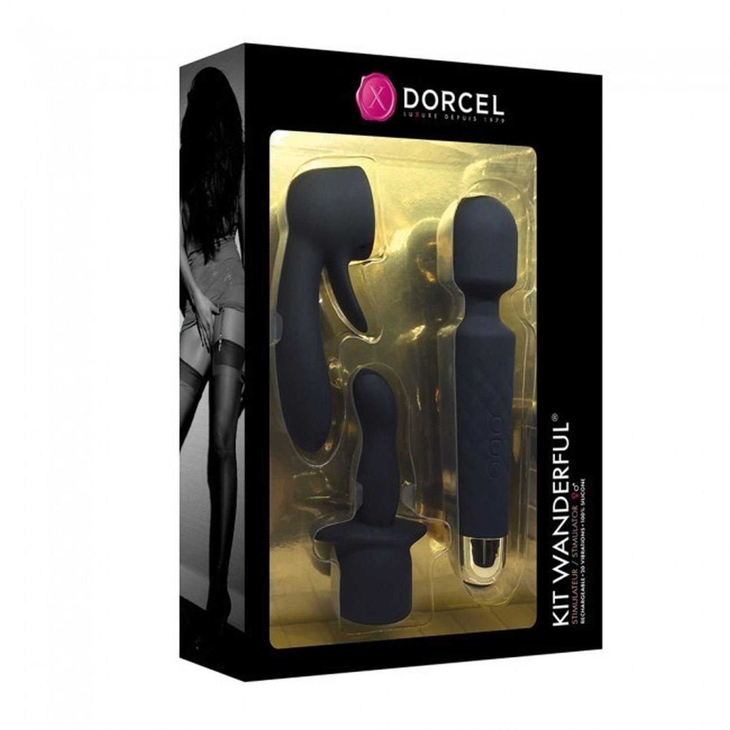 Вибромассажер с насадками Dorcel Kit Wanderful, 20 см (черный)