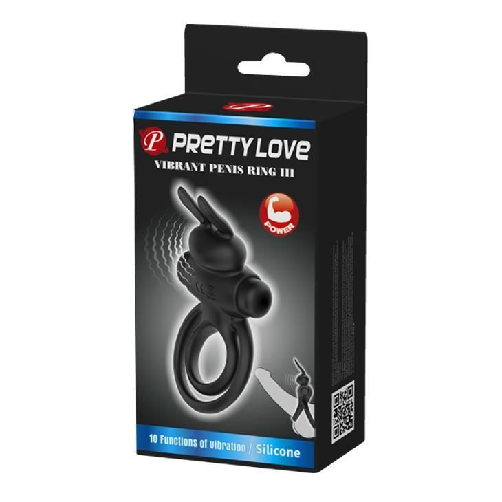 Виброкольцо Pretty Love Vibro Penis Ring Bunny III, 9,7 см (черный)