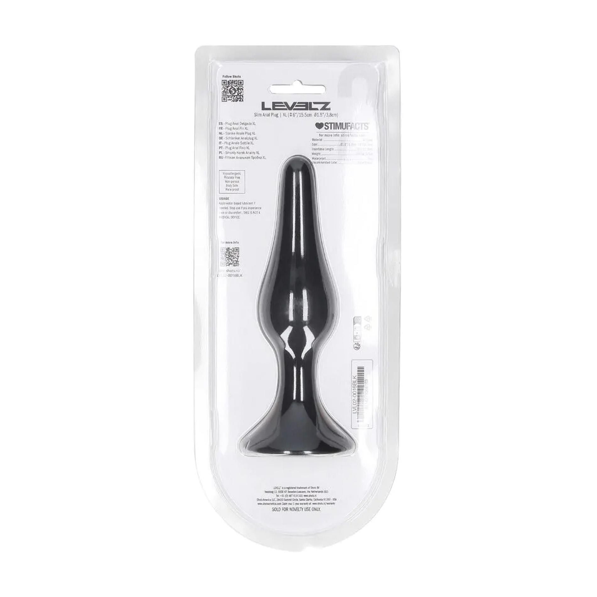 Korek analny Levelz Slim Anal Plug XL, 15.5 cm (czarny)