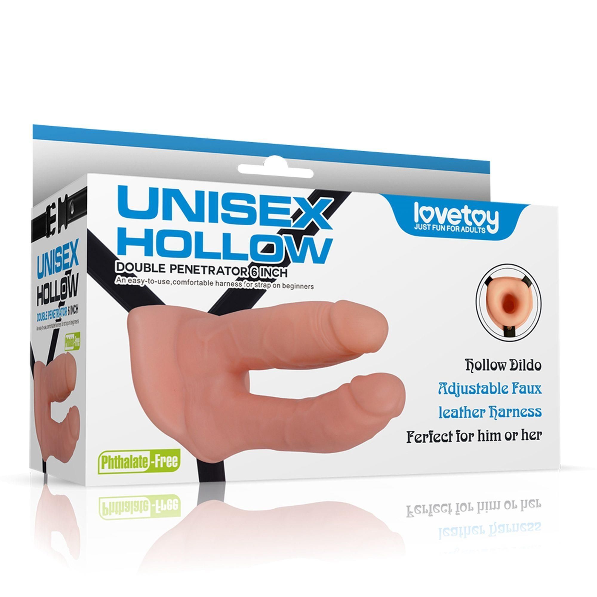 Страпон для двойного проникновения LoveToy Unisex Hollow Double Penetrator, 18 см (телесный)