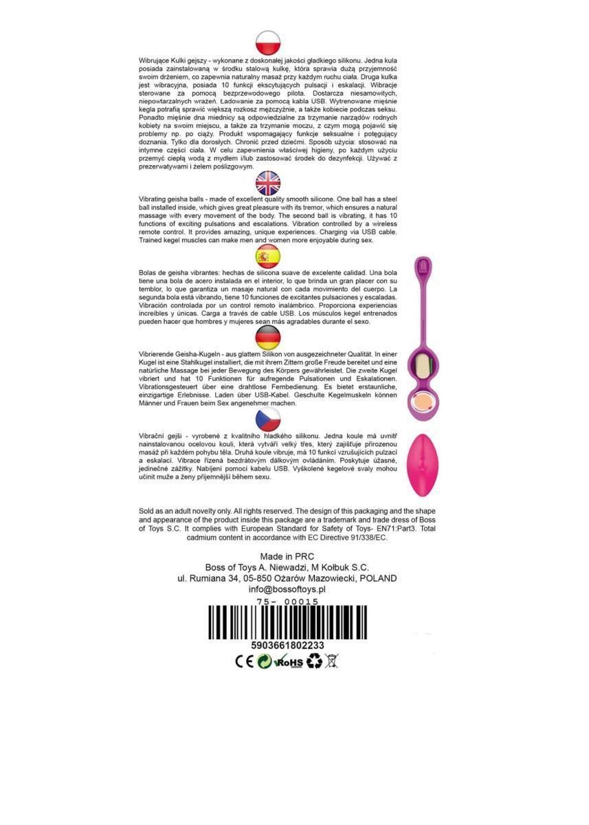 Вагинальные шарики Boss Series Vibrating Kegel Balls, 19 см (розовый)