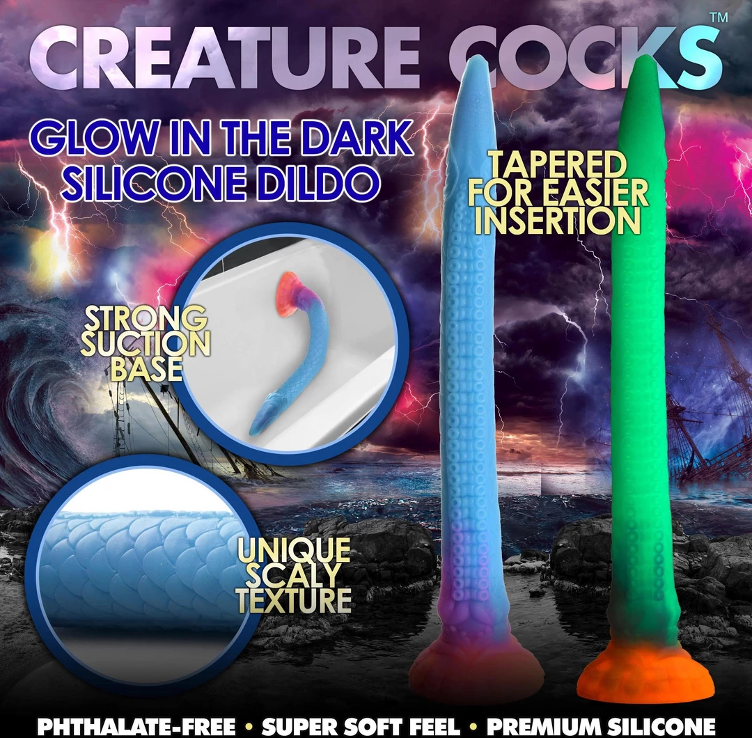 Анальный фаллоимитатор Creature Cocks Glows In The Dark Makara, 46,4 см (мульти)