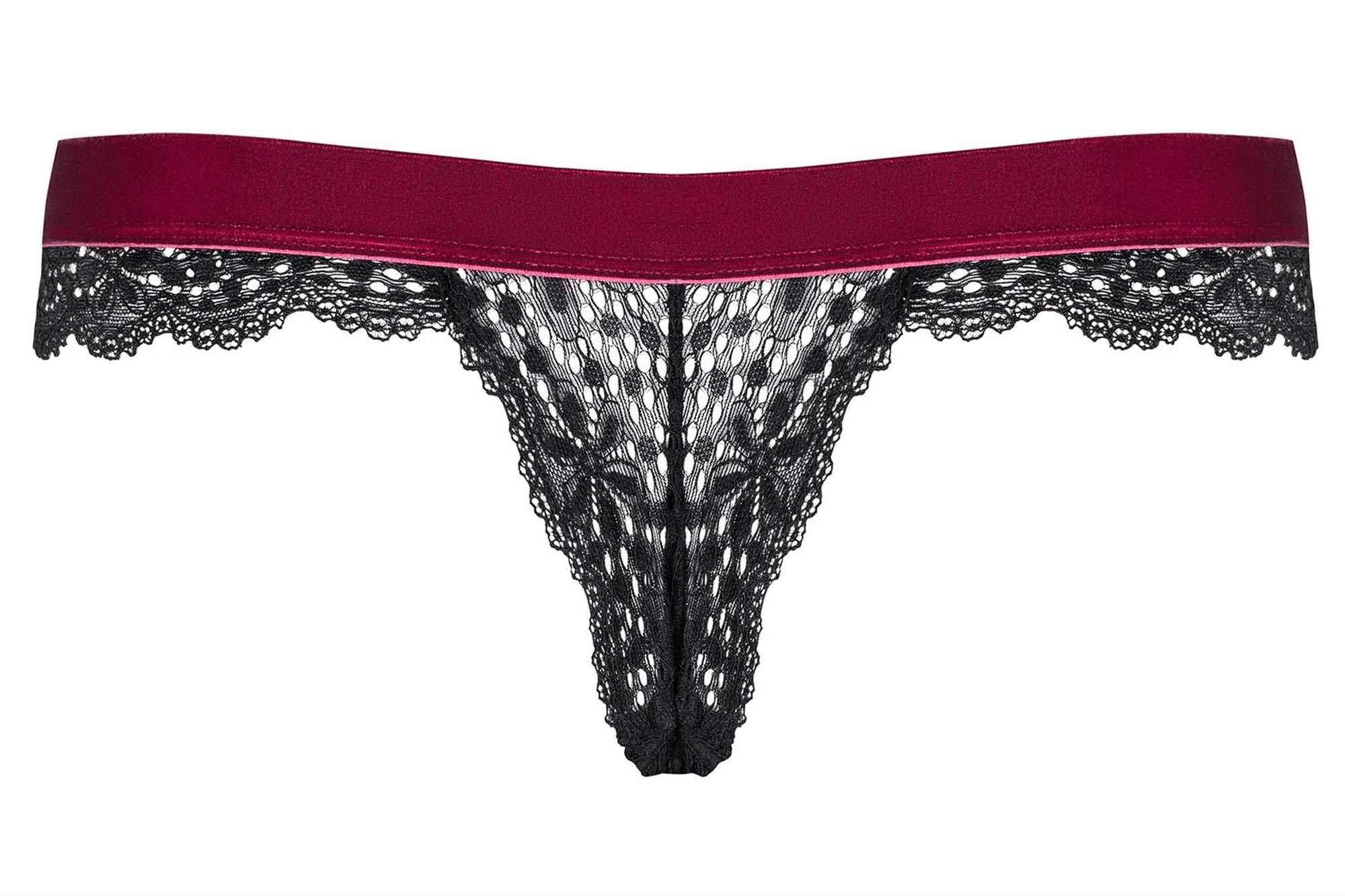 Кружевные стринги Obsessive Rossita, L/XL (черный-красный)