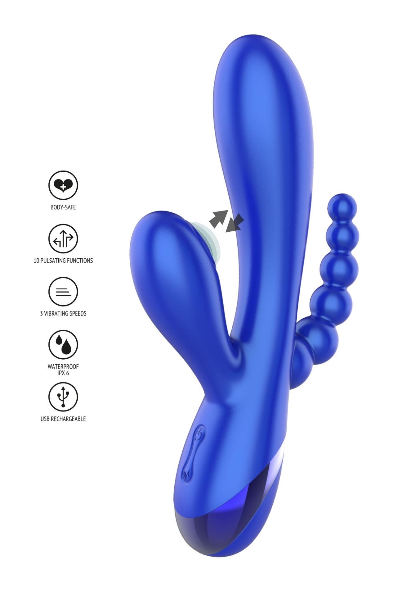 Вибратор Xocoon Triple Love, 19 см (синий)