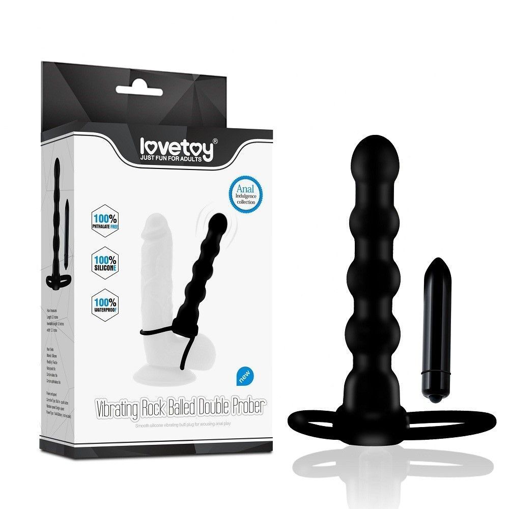 Lovetoy Vibrating Rock Balled Double Prober - Pierścień wibracyjny, Czarny, 13 cm