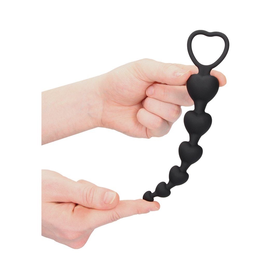 Ouch Anal Heart Beads - Łańcuszek analny, Czarny, 18.5 cm