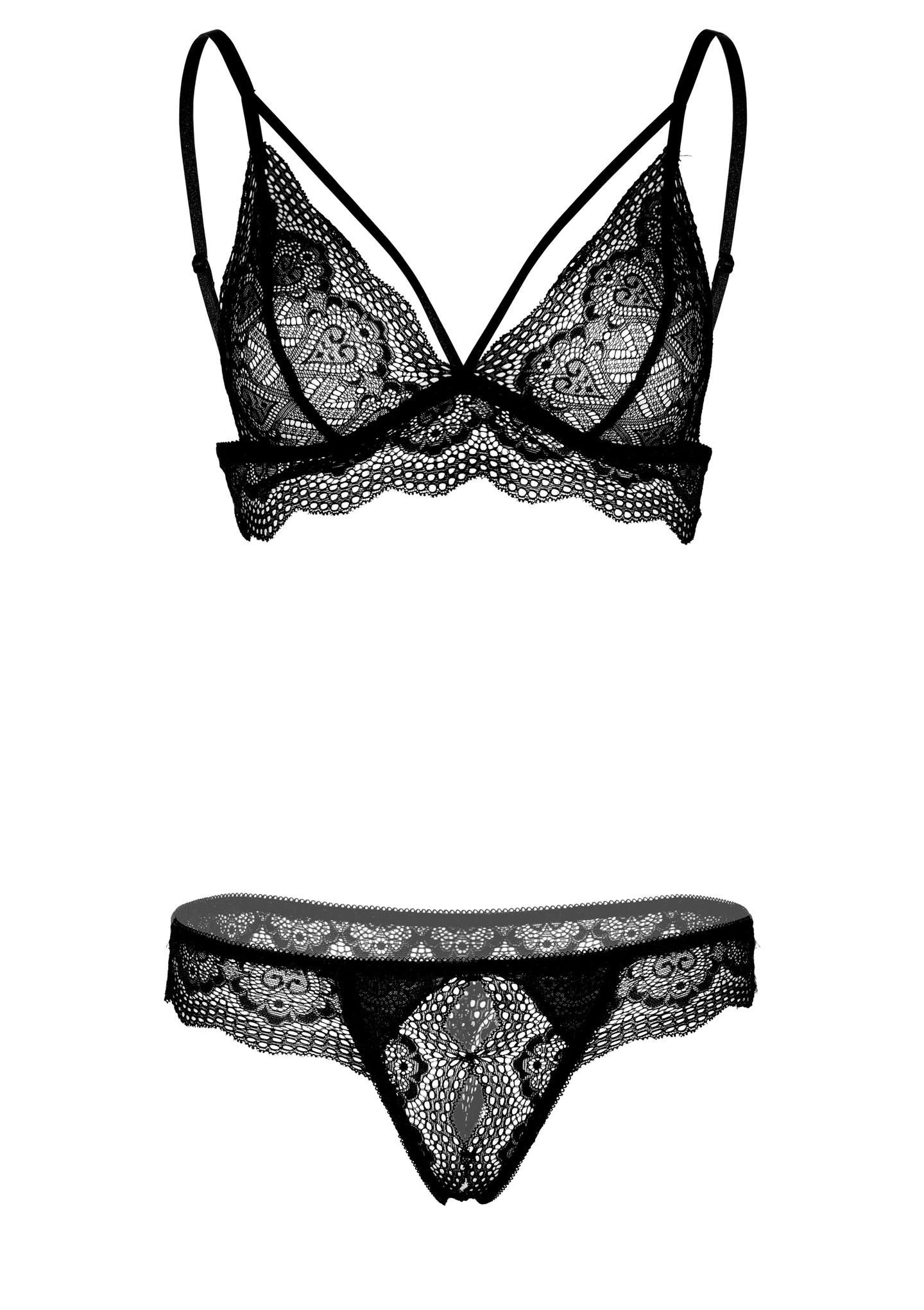 Komplet bielizny Daring Intimates Bra and Crotchless Panty, S/M (czarny)