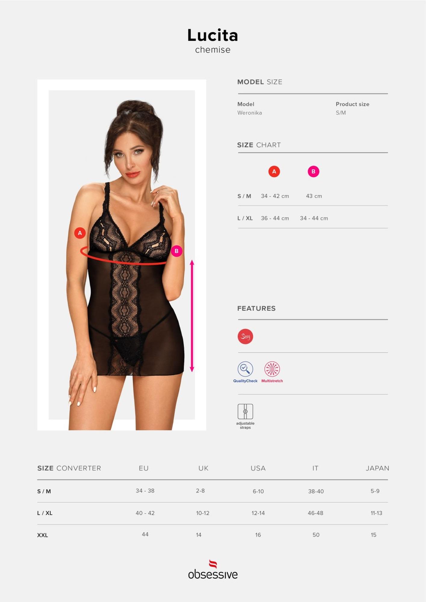 Seksowny komplet Obsessive Lucita, L/XL (czarny)