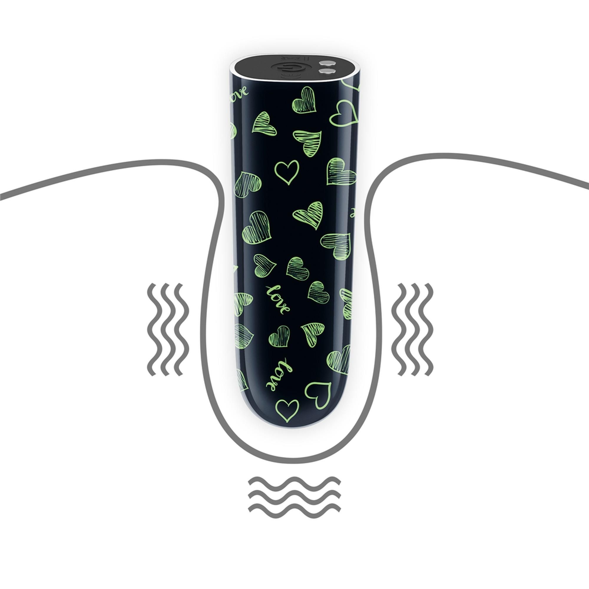 Вібратор для клітора LoveToy Heart Massager Glow In The Dark, 8,5 см (чорний)