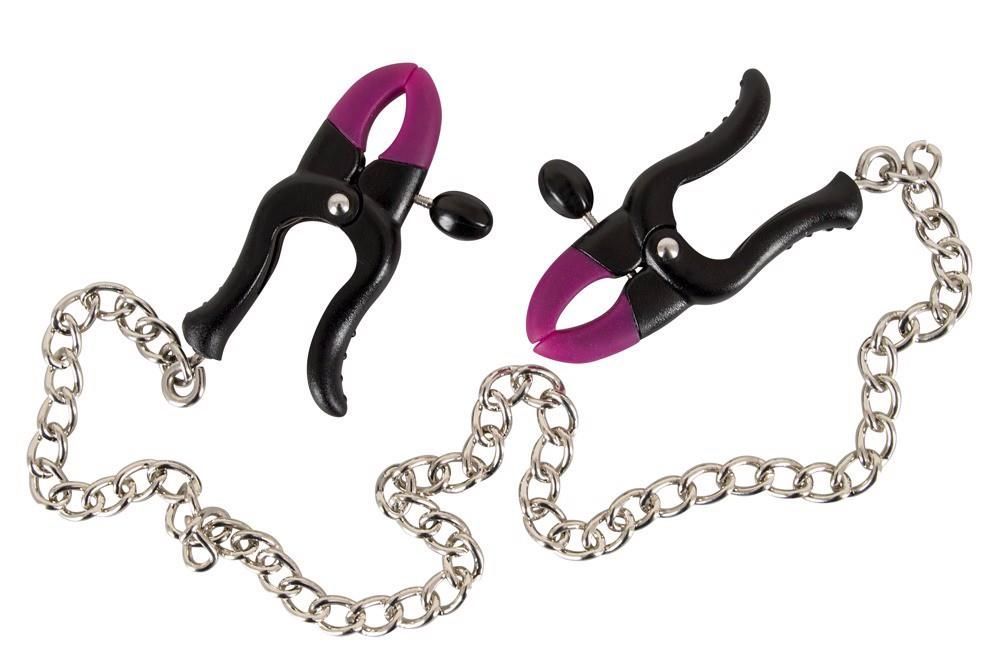Зажимы для сосков на цепочке Bad Kitty Silicone Nipple Clamps, 52 см (серебристый)