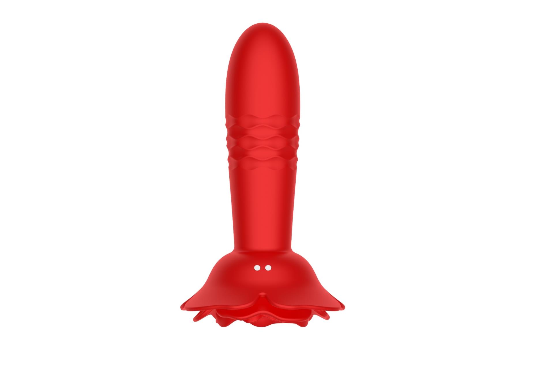 B - Series Cute Rose thrusting anal plug - Korek analny B -, Czerwony, 14 cm