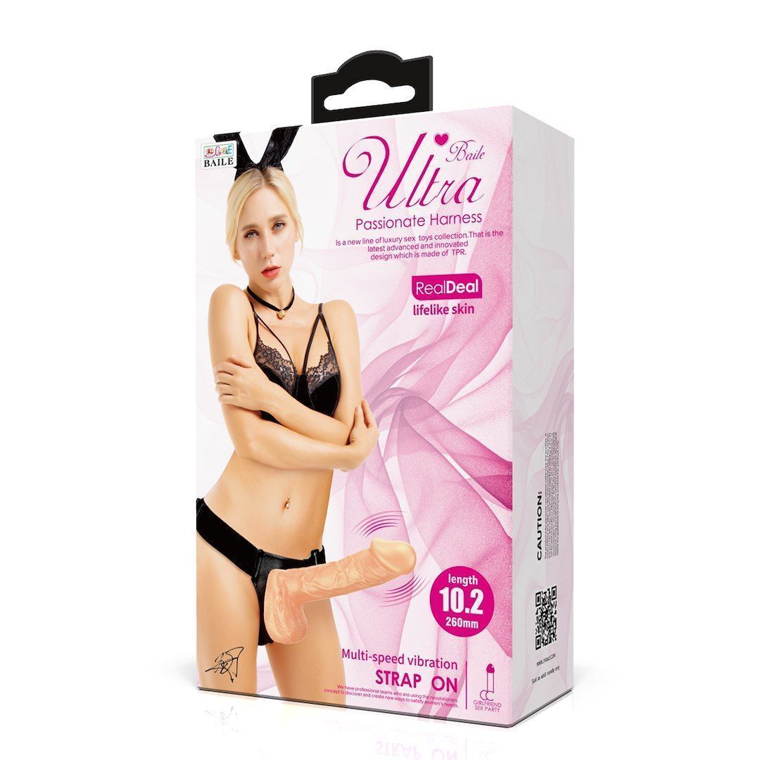 Strap On Baile Ultra Passionate Harness 10.2", 26 cm (w kolorze cielistym)