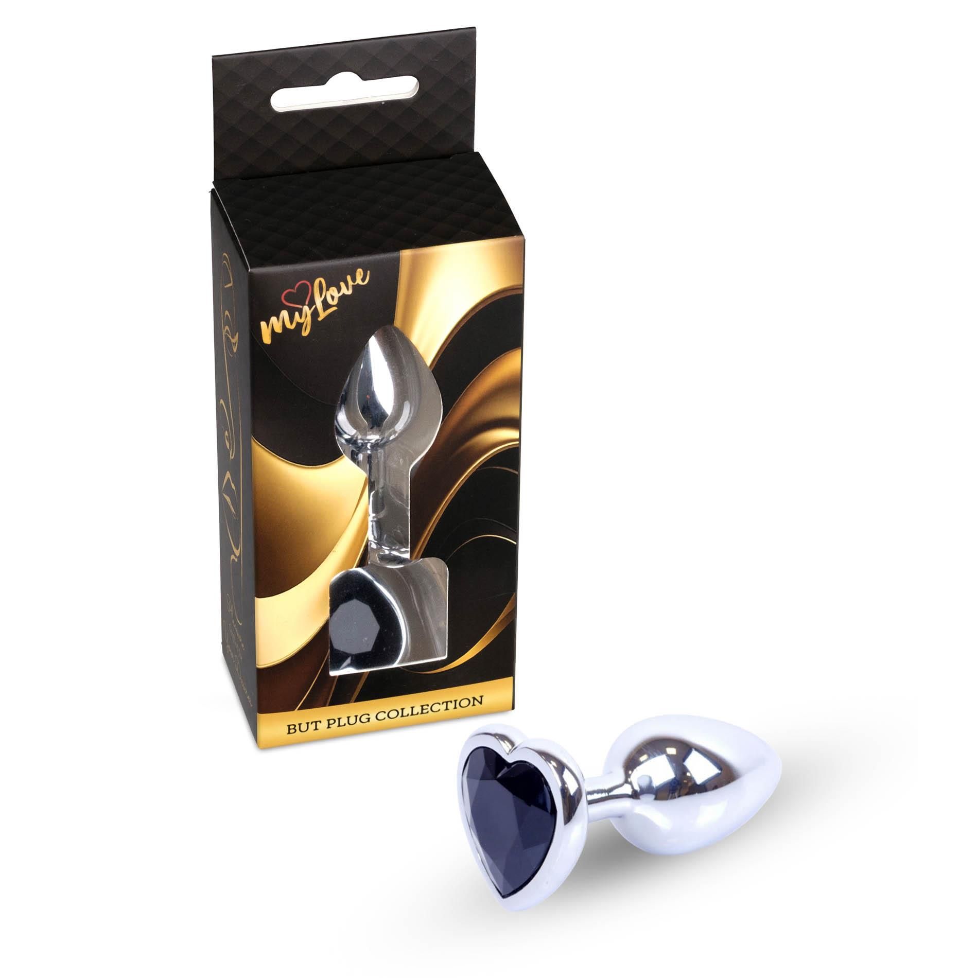 Korek analny MyLove Toys Jewellery Silver Heart Plug, 7 cm (czarny)