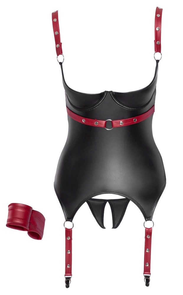 Комплект Cottelli Bondage Basque otwarte, M (черный с красным)