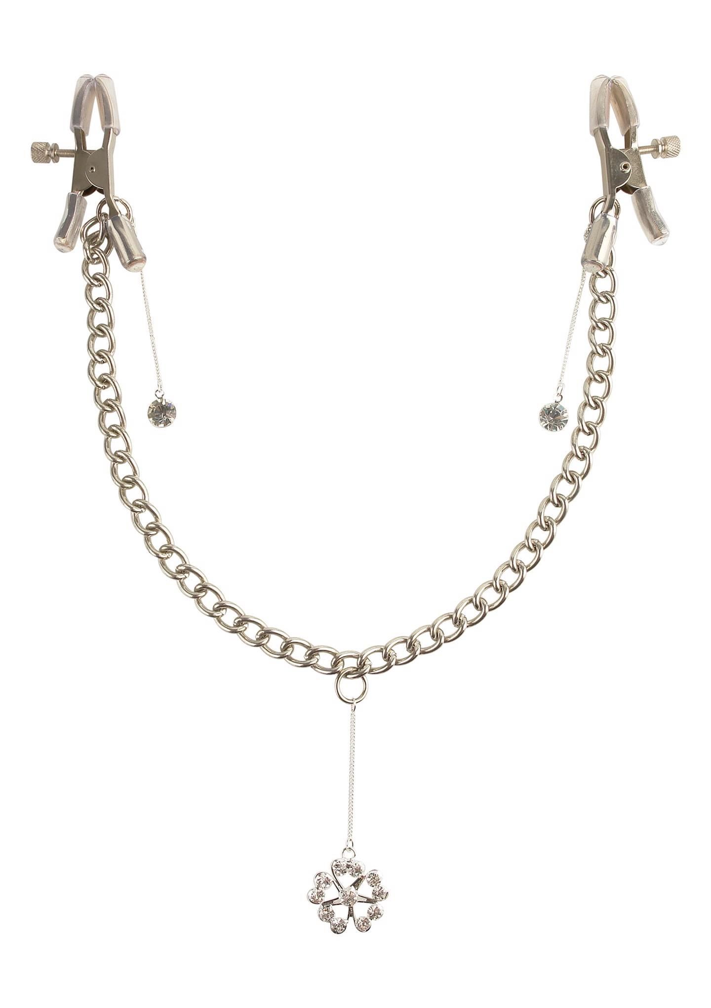 Затискачі для сосків з кулоном Fetish Fantasy Crystal Nipple Clamps (сріблястий)