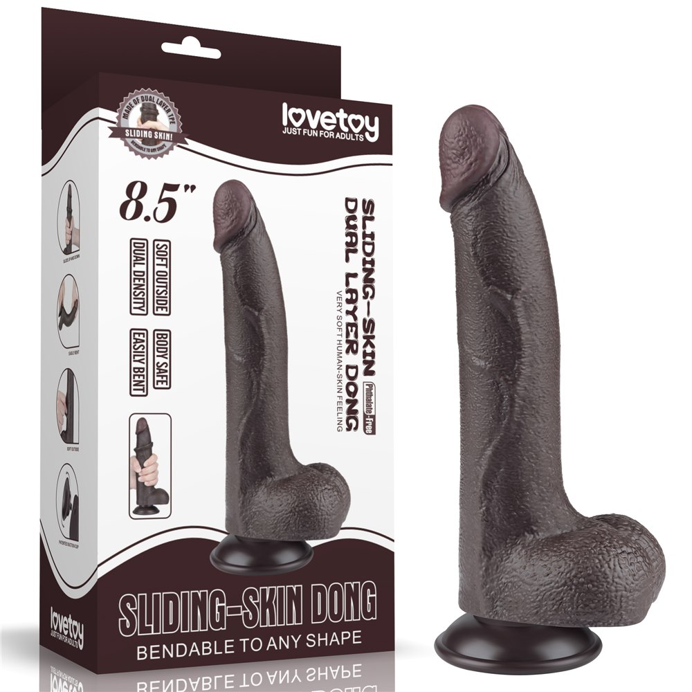 Dildo Sliding-Skin Dual Layer Dong 8.5'', 22 cm (czarny)