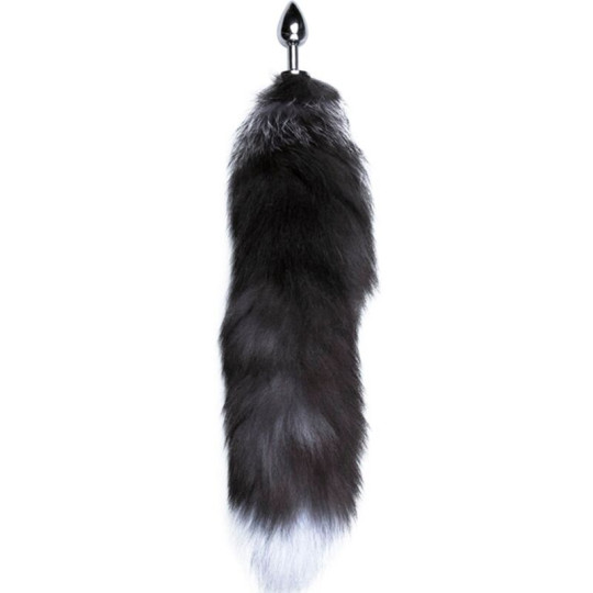 Korek analny Alive Anal Pleasure Black And White Fox Tail L, 9 cm (srebro)