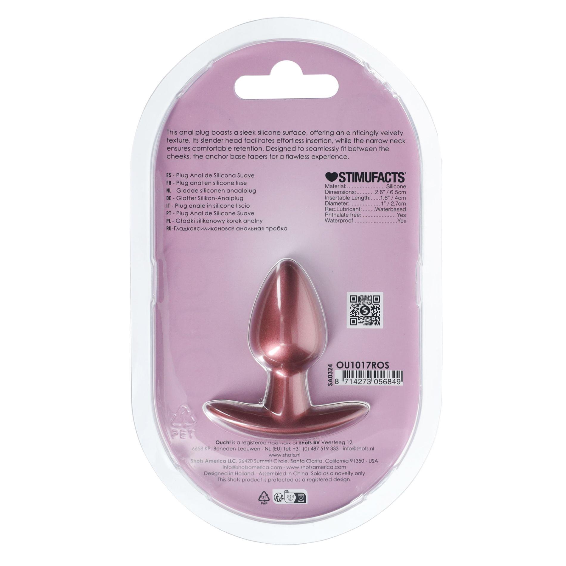 Korek analny Ouch! Smooth Anal Plug Metallic S, 6.5 cm (różowe złoto)