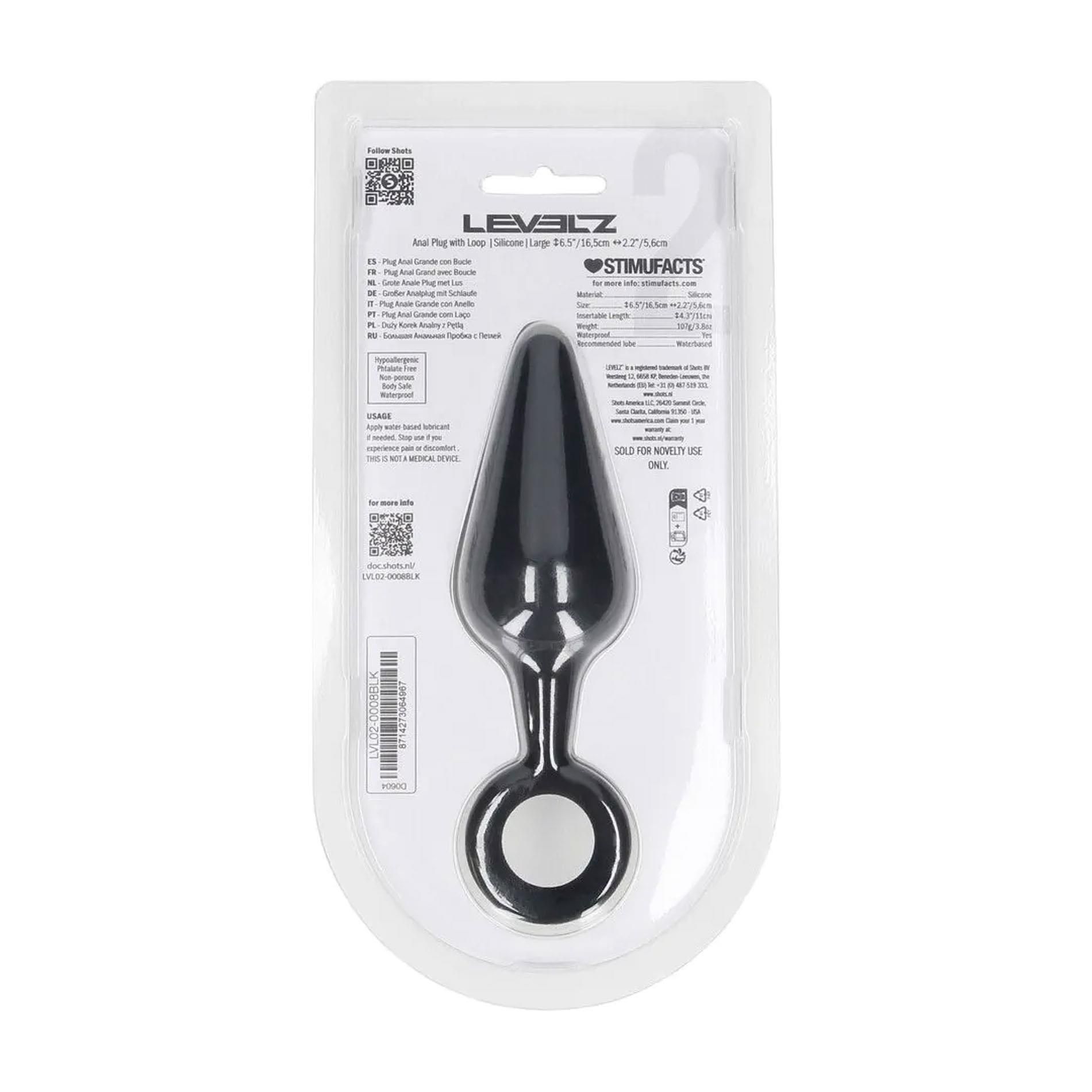 Анальная пробка Levelz Anal Plug with Loop L, 14.3 см (черный)