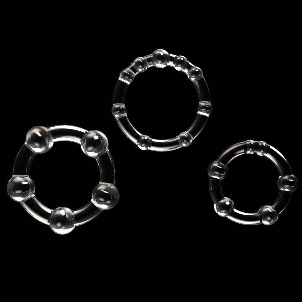Набор эрекционных колец LoveToy Triple Beaded Ring Set, 3 шт (прозрачный)