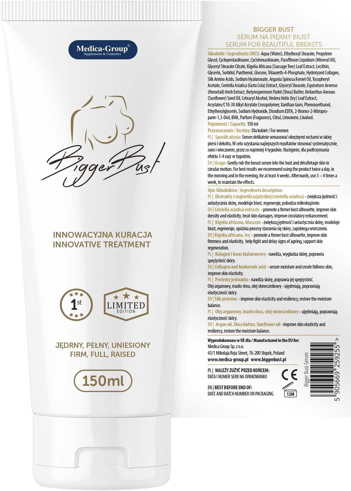 Medica-Group BiggerBust - Żel do powiększania i modelowania biustu, Bezzapachowy, 150 ml