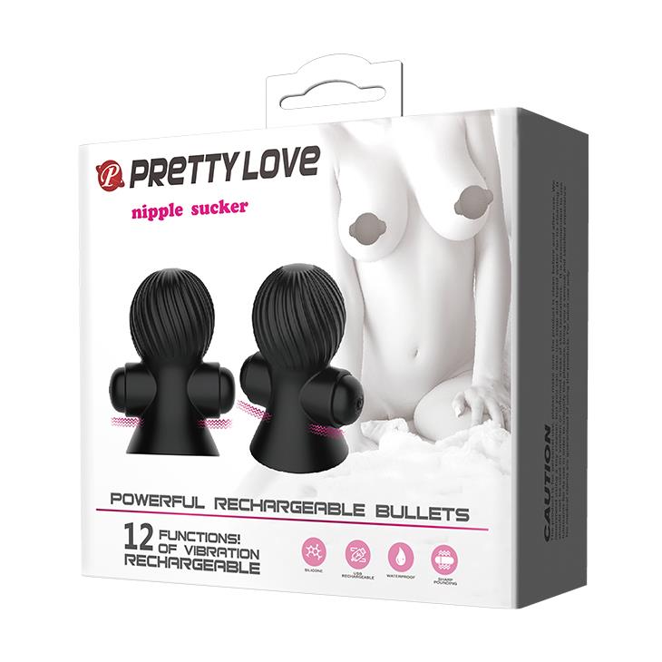 Wibrujące pompki do sutków Pretty Love Nipple Sucker, 7,2 cm (czarny)