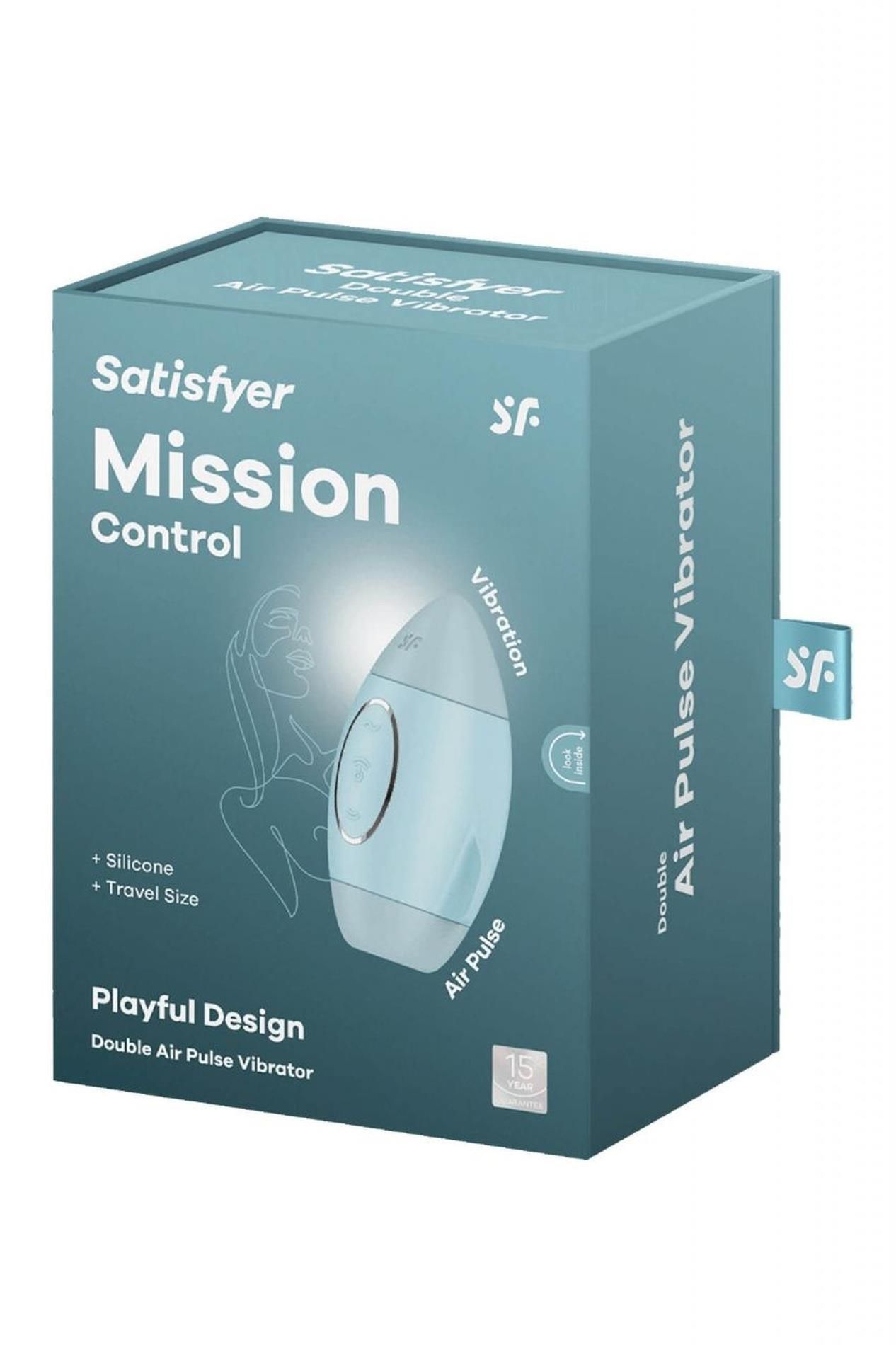 Вакуумный стимулятор клитора с вибрацией Satisfyer Mission Control (голубой)