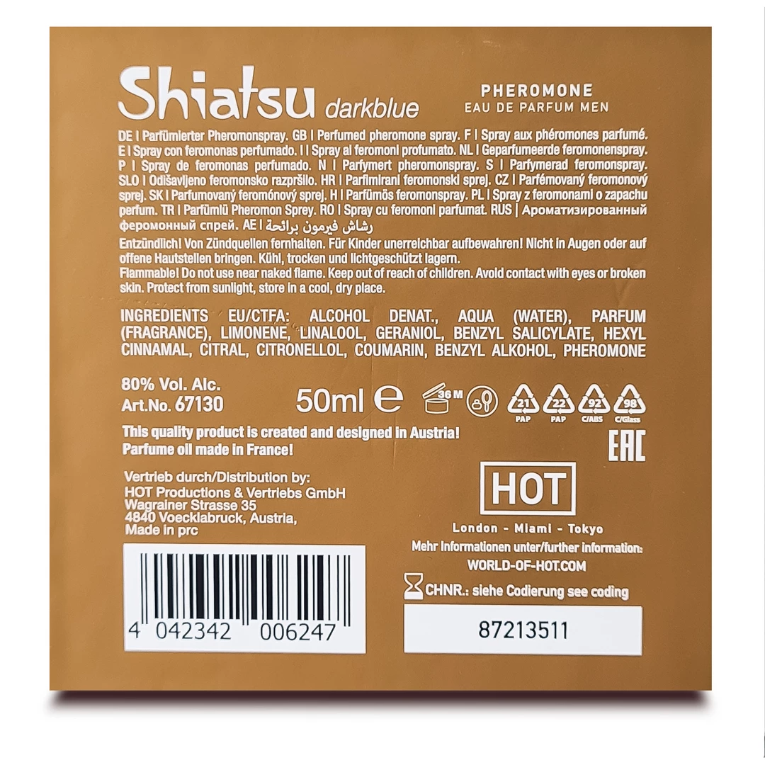 Духи з феромонами для чоловіків Hot Shiatsu Pheromon Fragrance Man Darkblue, 50 мл