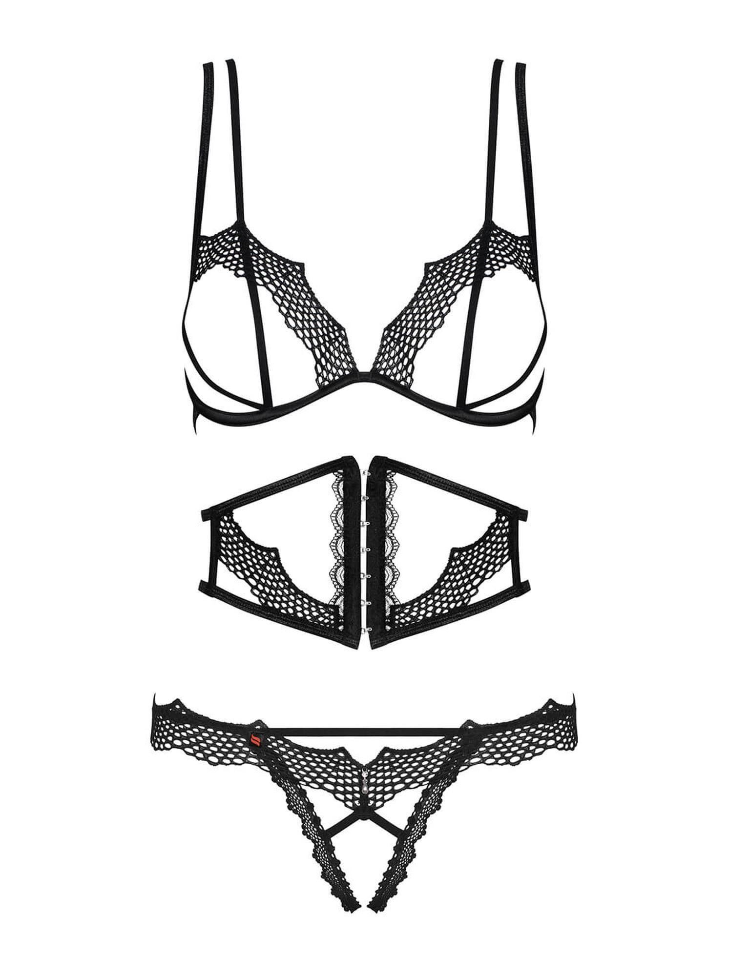 Комплект белья Obsessive Bravelle, L/XL (черный)