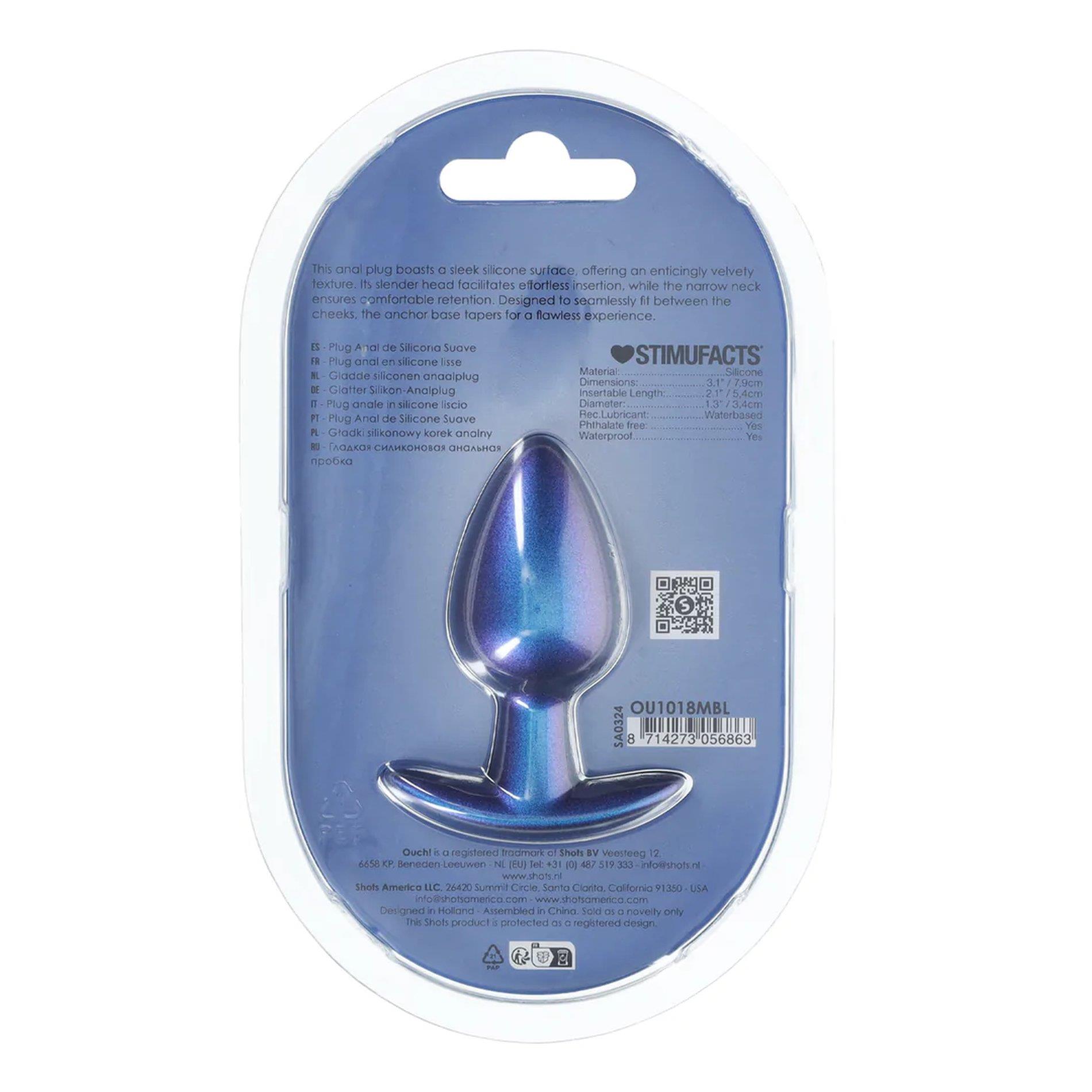 Korek analny Ouch! Smooth Anal Plug Metallic M, 7.9 cm (niebieski)