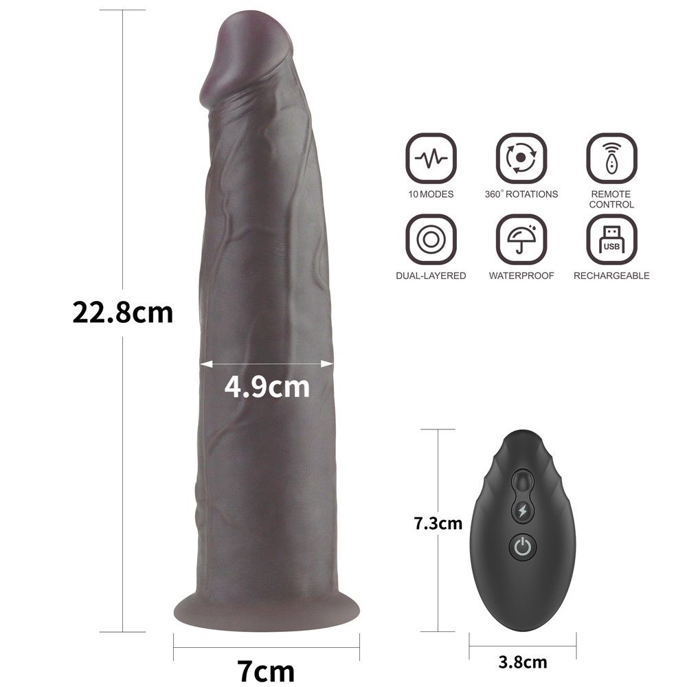Lovetoy Dual Layered Silicone Rotator - Wibrator, Czarny, 23 cm