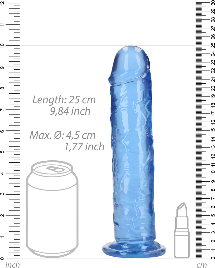 Фаллоимитатор RealRock Crystal Clear 9'', 25 см (голубой)