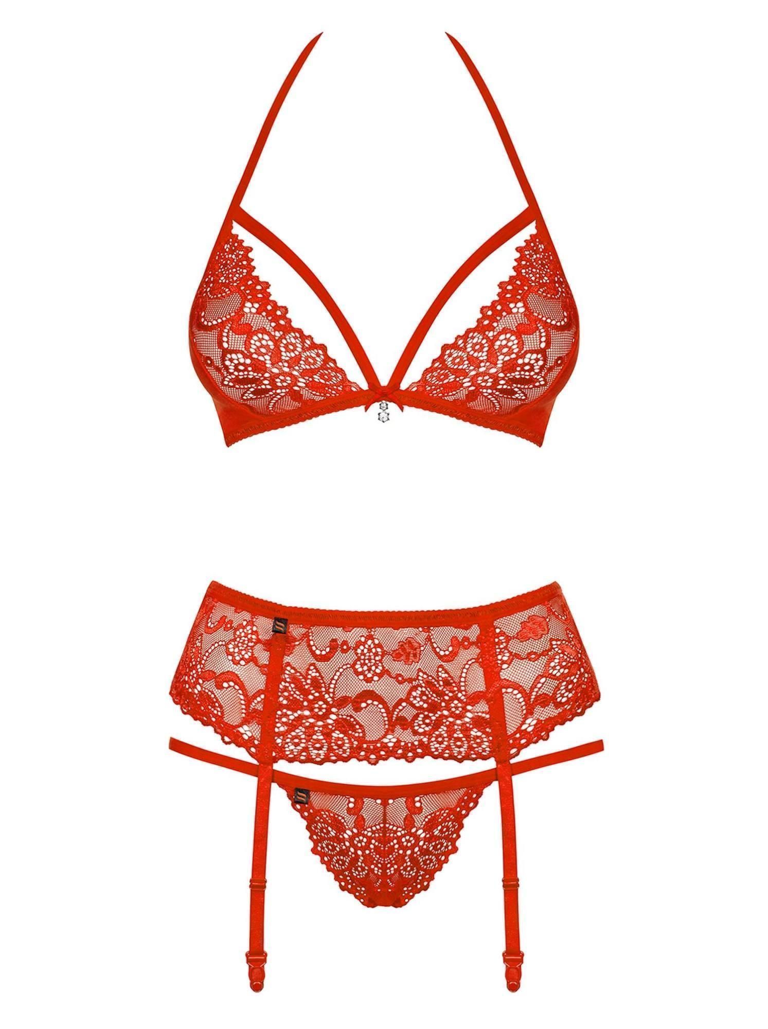 Кружевной комплект Obsessive 838-SEG 3, S/M (красный)