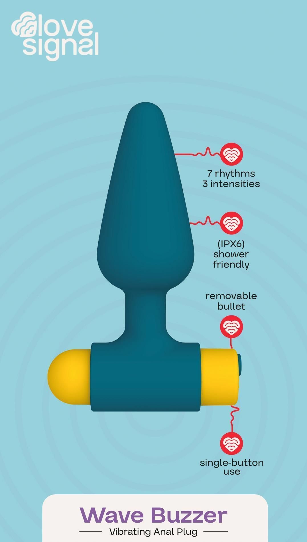 Анальная пробка Dream Toys Wave Buzzer, 10 см (синий)