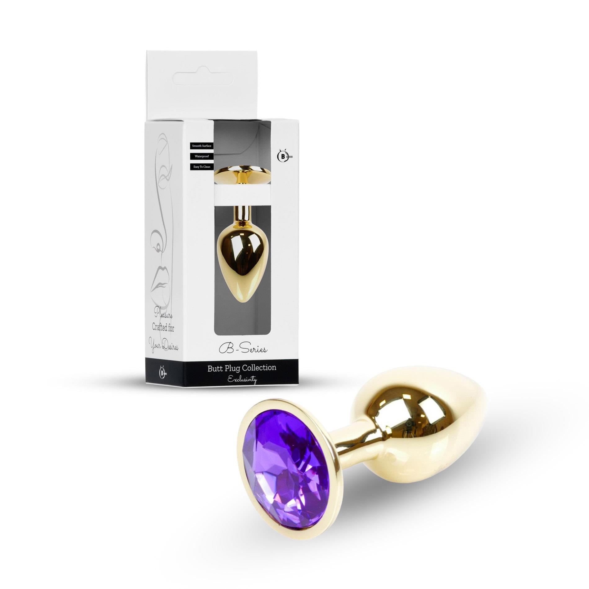 Анальна пробка з кристалом B - Series HeavyFun Plug-Jewellery Gold, 7 см (фіолетовий)
