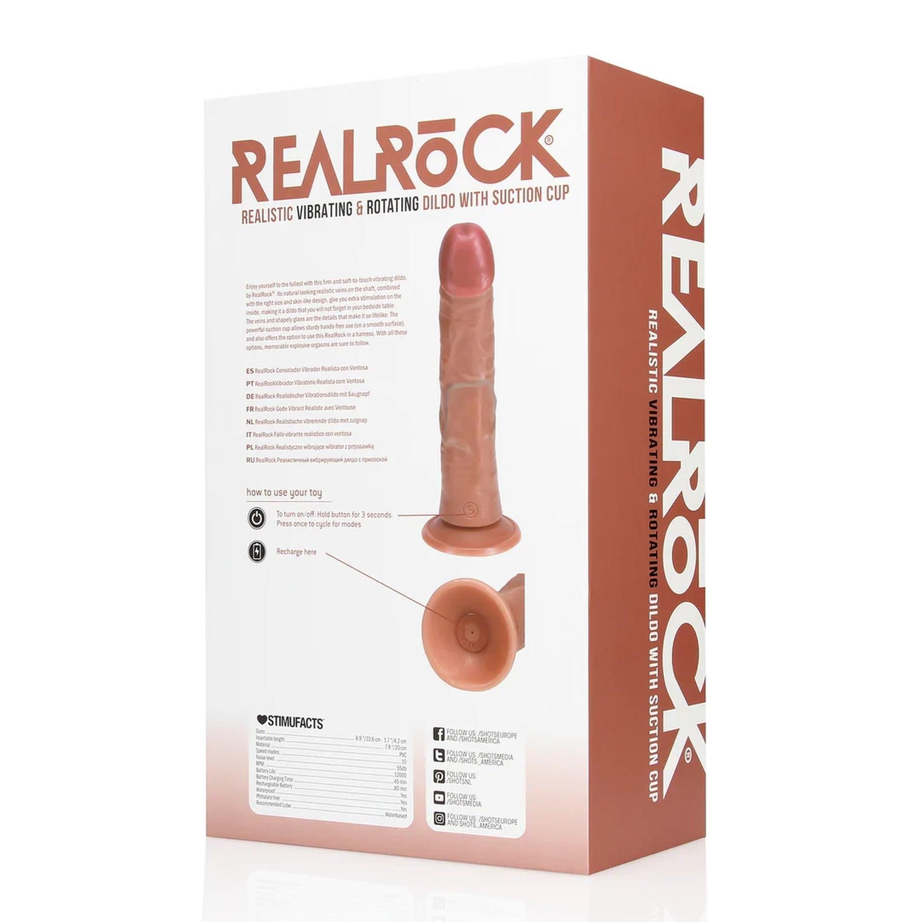 Вибратор RealRock Rotating Regular Curved Cock 8", 20.5 см (коричневый)